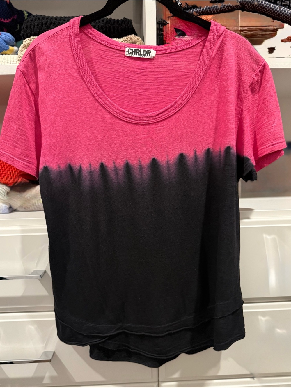 CHRLDR Pink to Black Ombre Scoop Neck Short Sleeve Tee